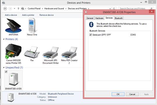 Bluetooth DAQ Properties Windows 8